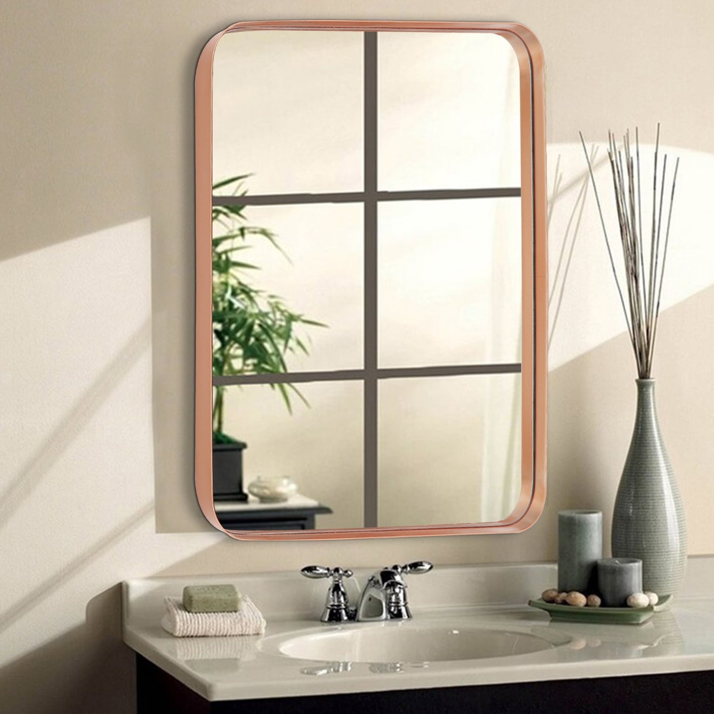 Miroir mural de salle de bain avec coin arrondi (1 pièce)