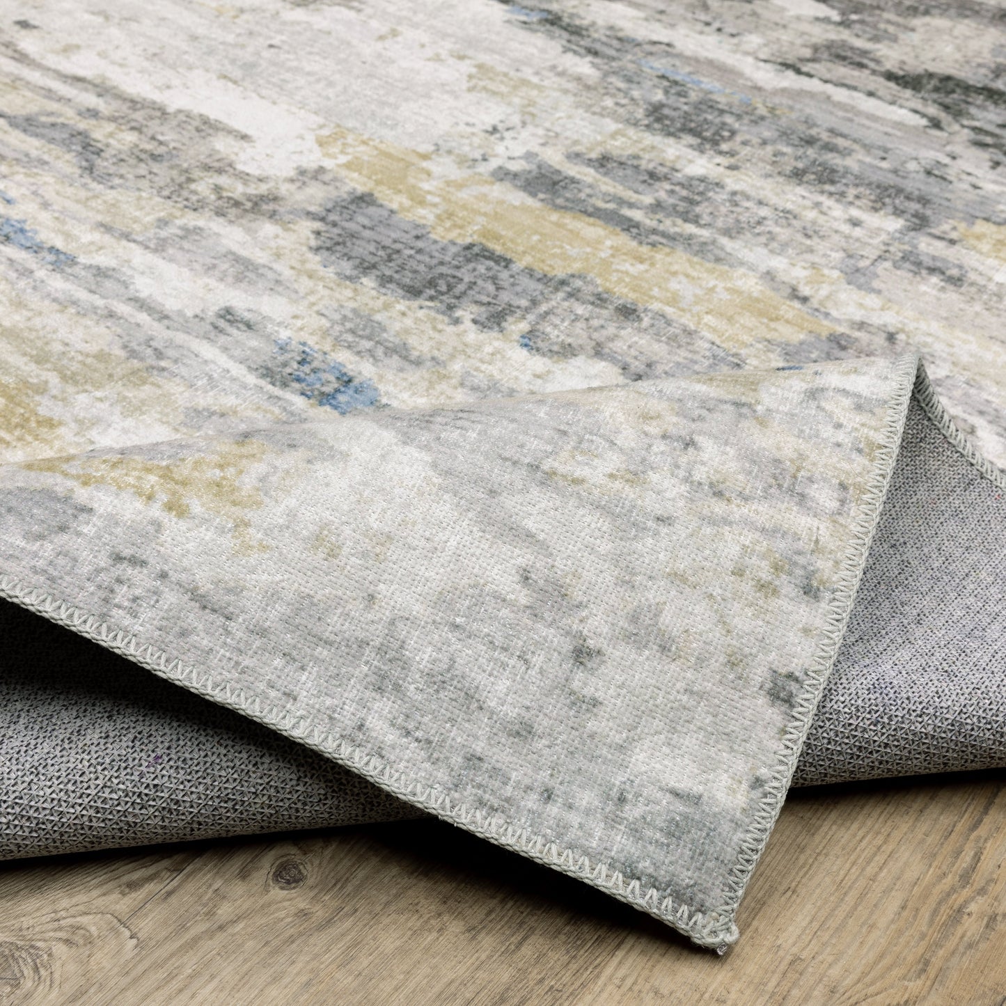 Tapis d'intérieur lavable abstrait gris/bleu Marissa de Vista Home