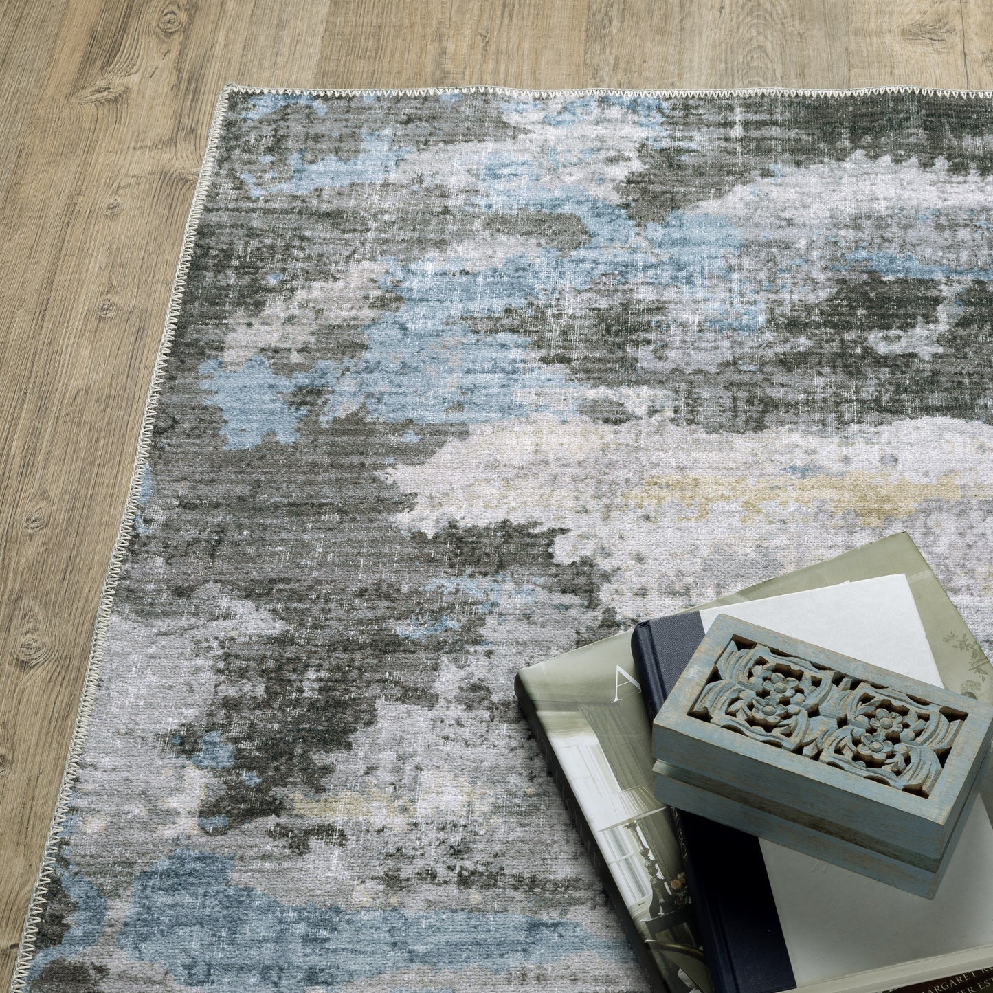 Tapis d'intérieur lavable abstrait gris/bleu Marissa de Vista Home