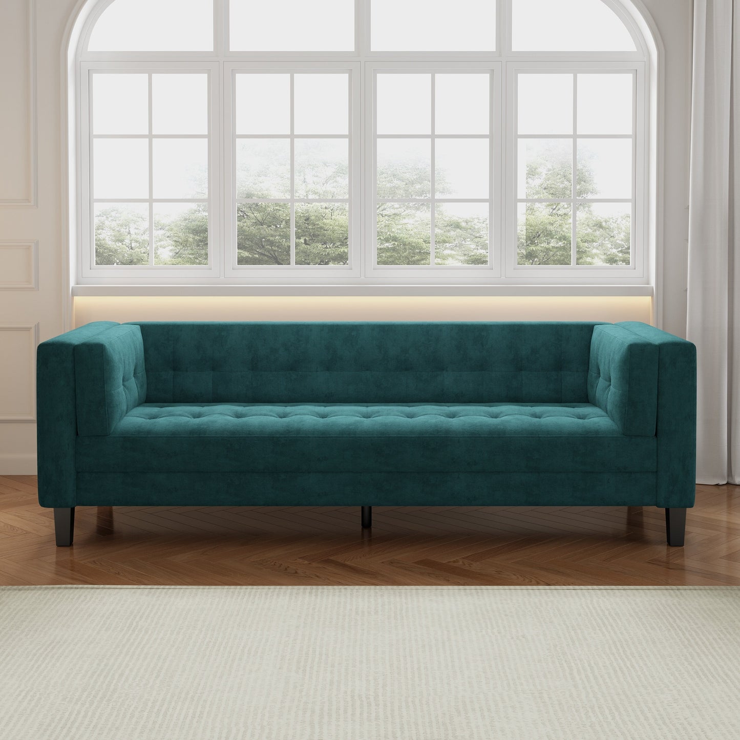 Velvet Button Tufted 3-seater Sofa with Hardwood Frame