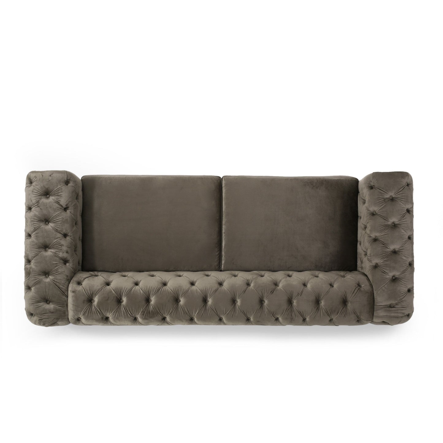 Velvet Button Tufted 3-seater Sofa with Iron Legs