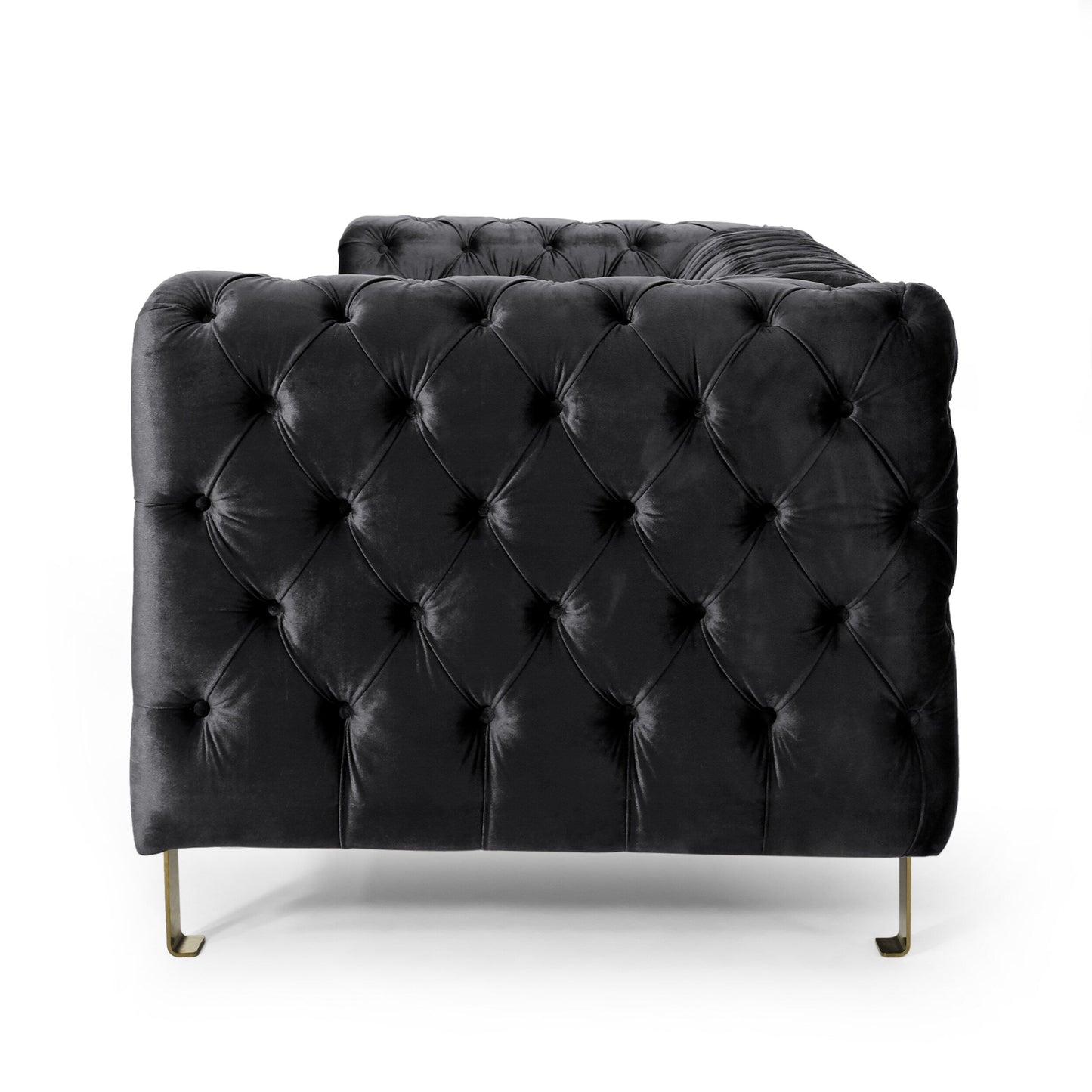 Velvet Button Tufted 3-seater Sofa with Iron Legs