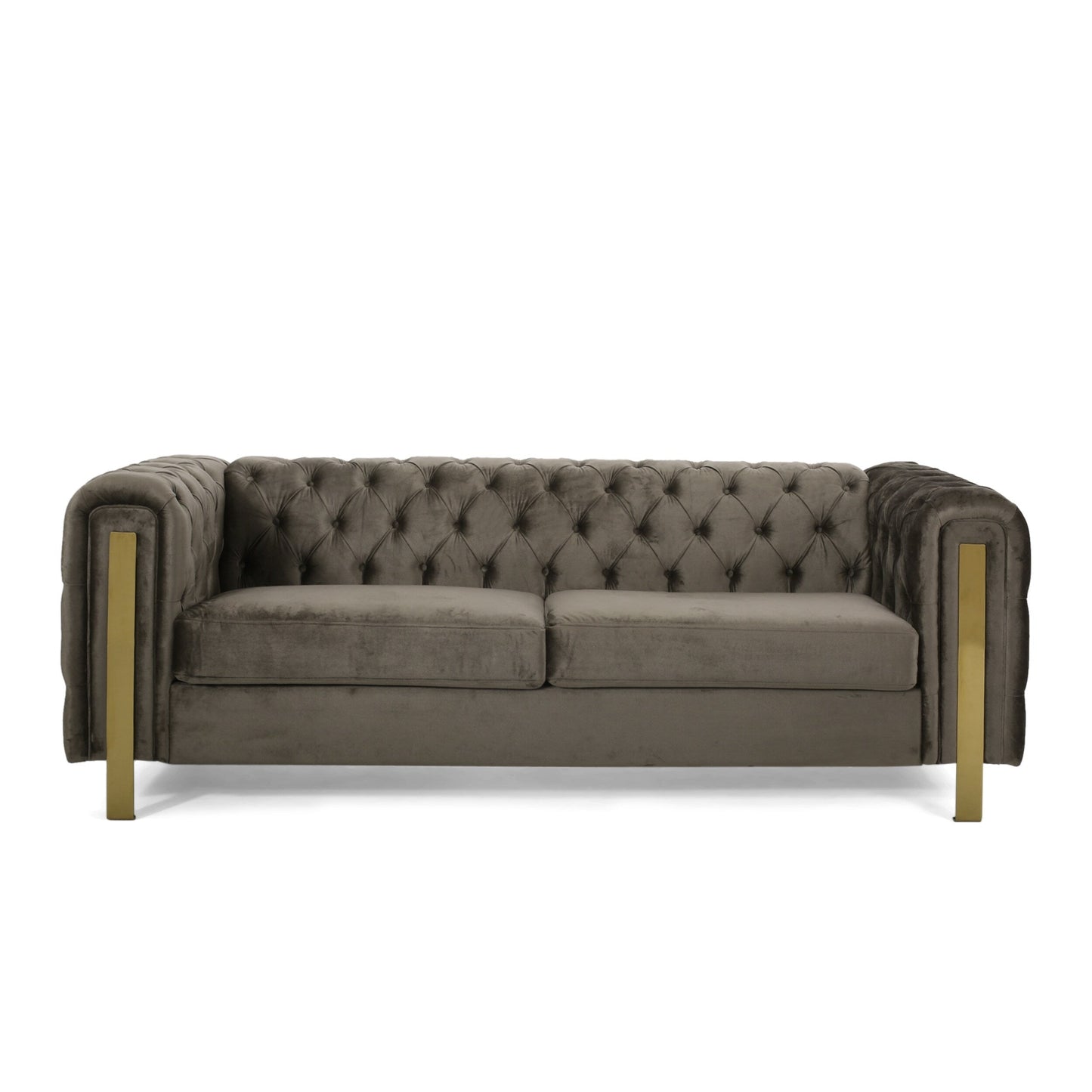 Velvet Button Tufted 3-seater Sofa with Iron Legs