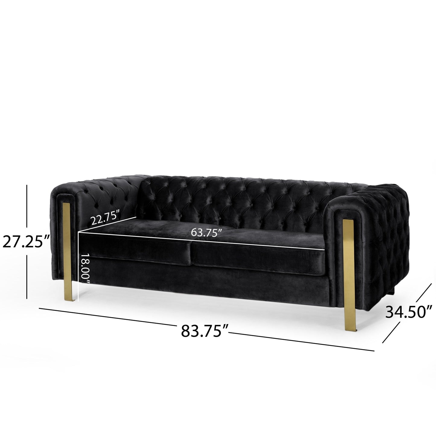 Velvet Button Tufted 3-seater Sofa with Iron Legs