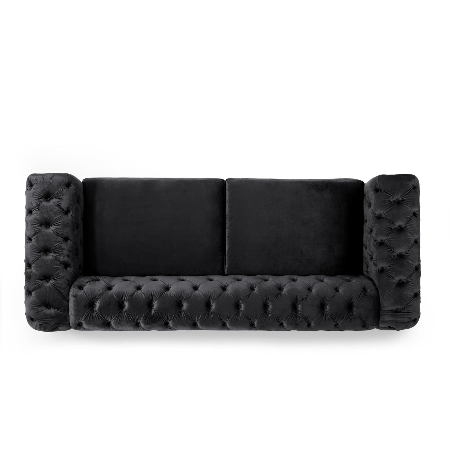 Velvet Button Tufted 3-seater Sofa with Iron Legs