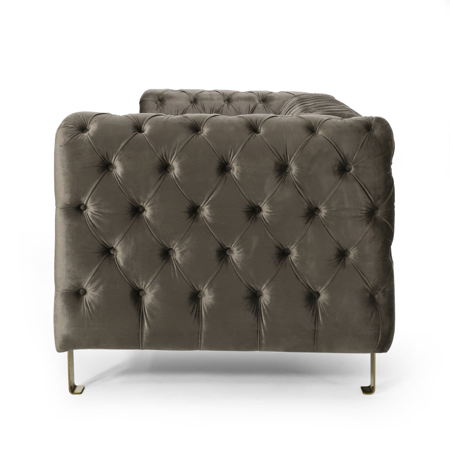 Velvet Button Tufted 3-seater Sofa with Iron Legs