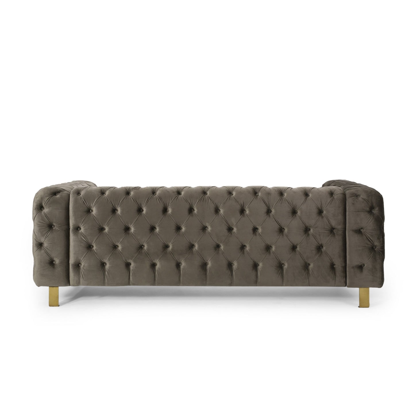 Velvet Button Tufted 3-seater Sofa with Iron Legs