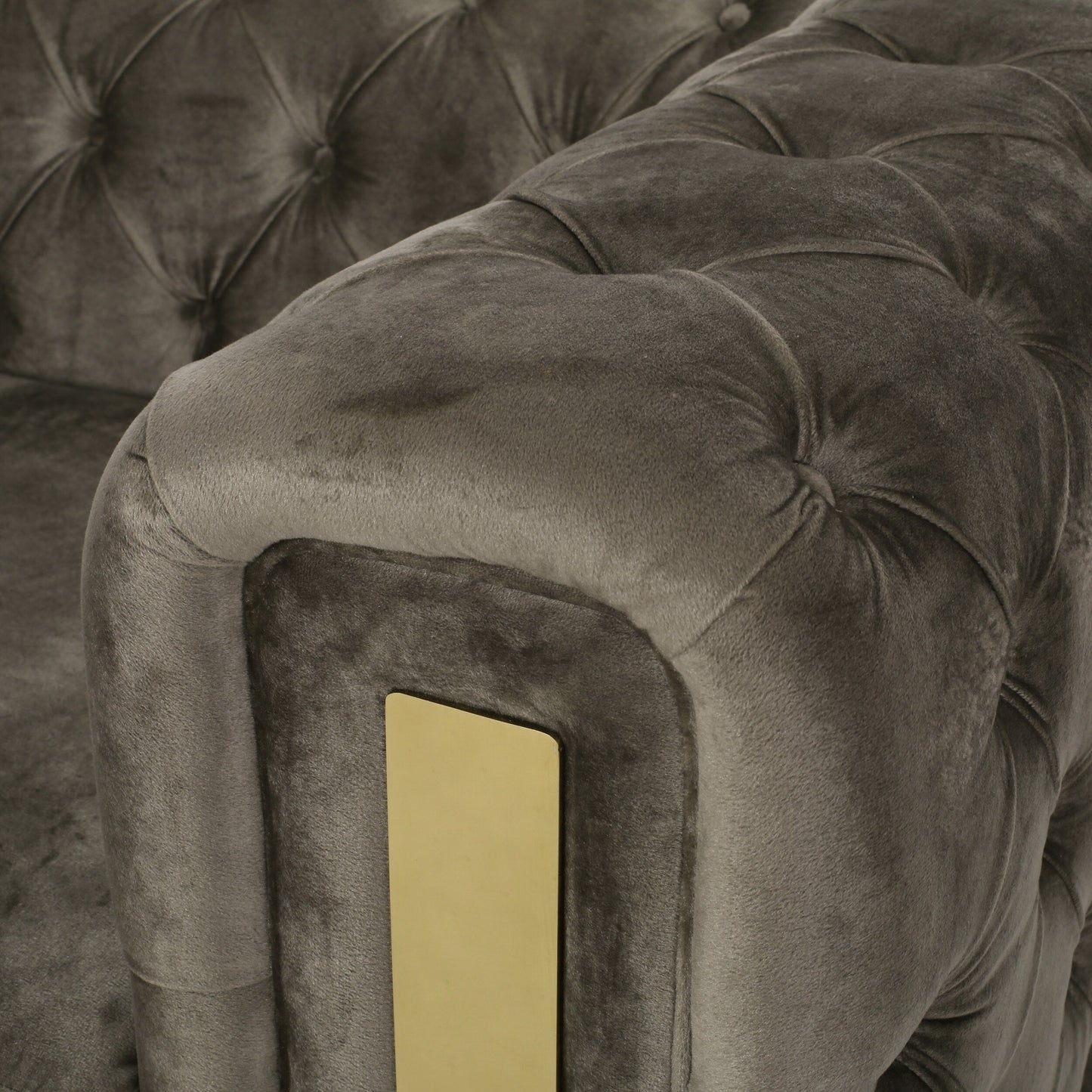 Velvet Button Tufted 3-seater Sofa with Iron Legs