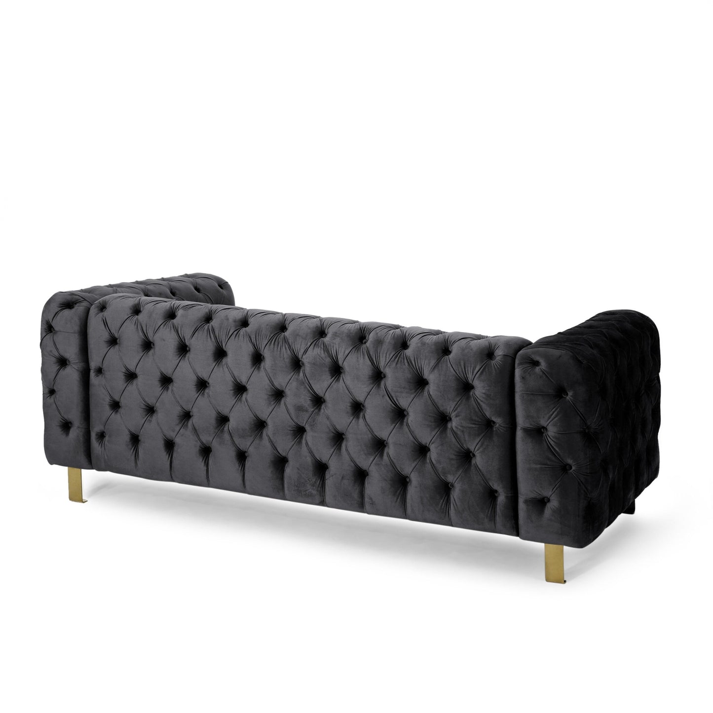 Velvet Button Tufted 3-seater Sofa with Iron Legs