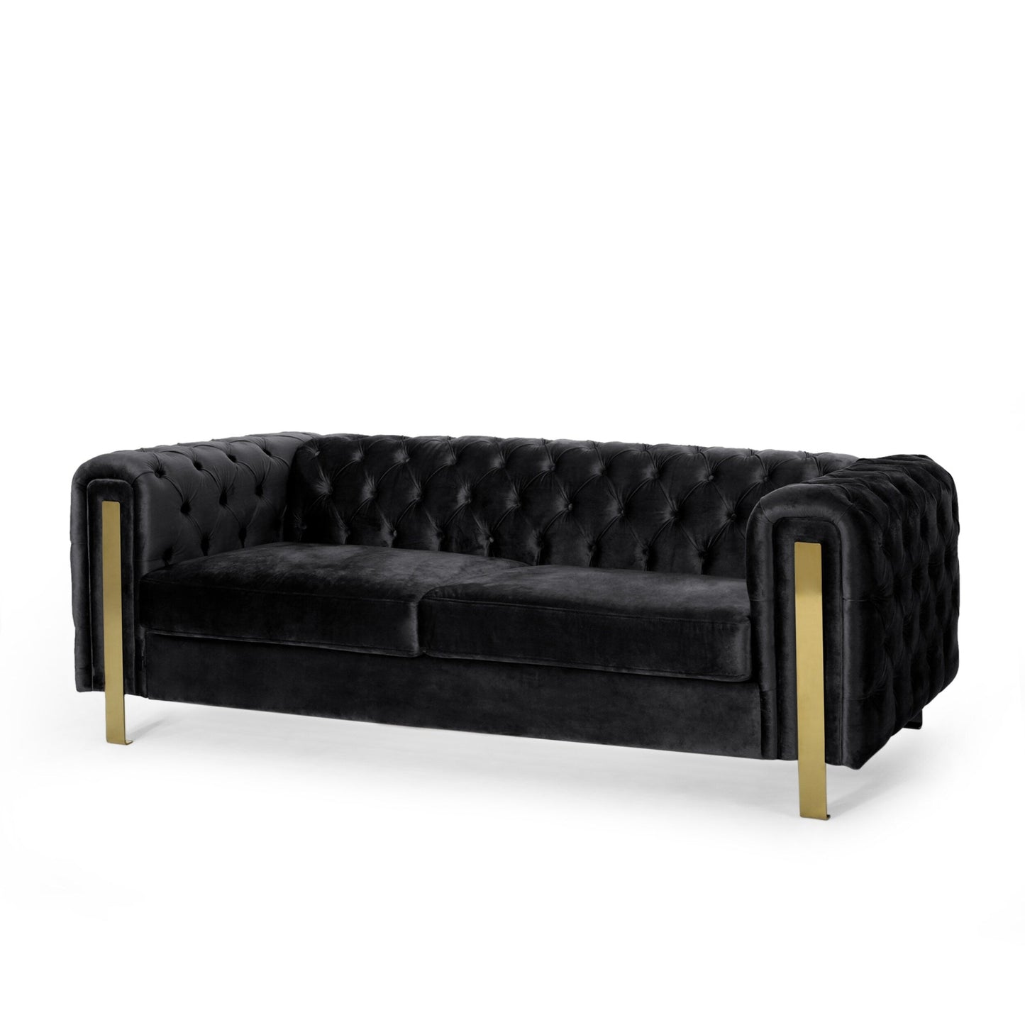 Velvet Button Tufted 3-seater Sofa with Iron Legs