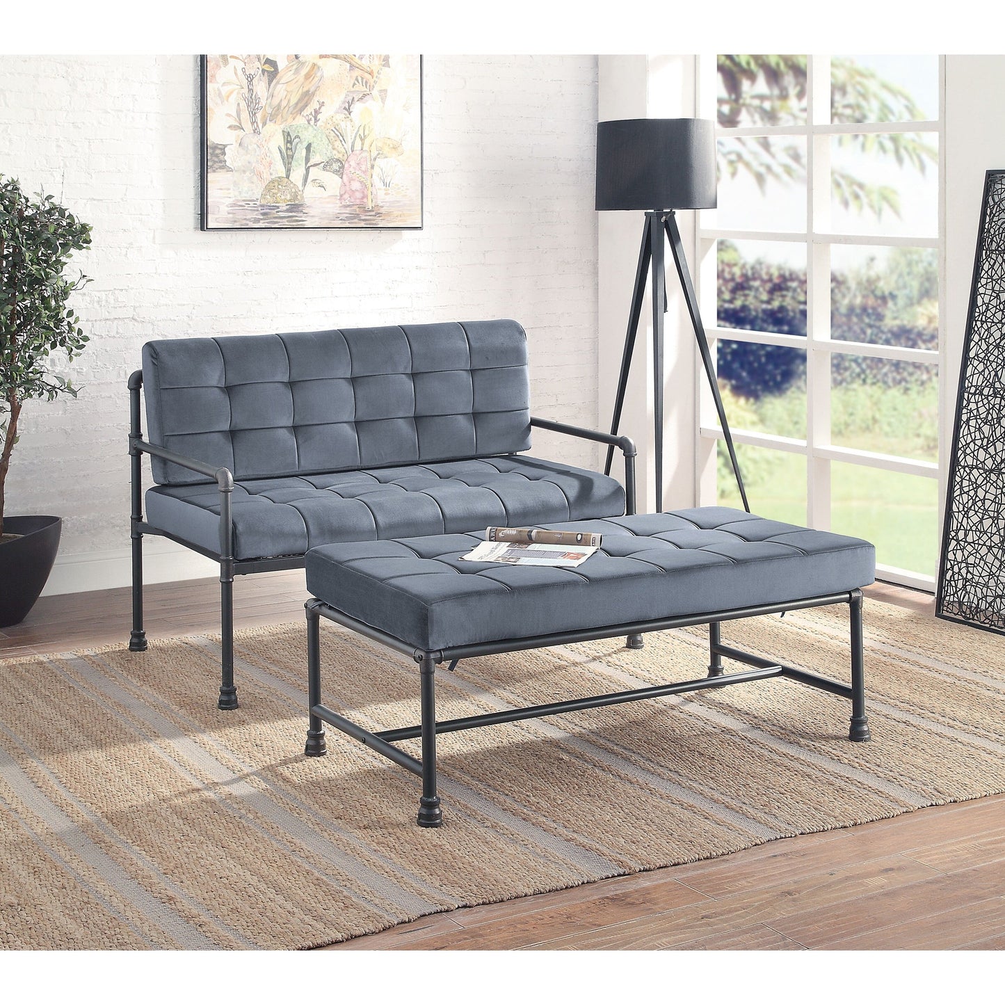Velvet Button Tufted Loveseat Sofa with Memory Foam Seat Cushion