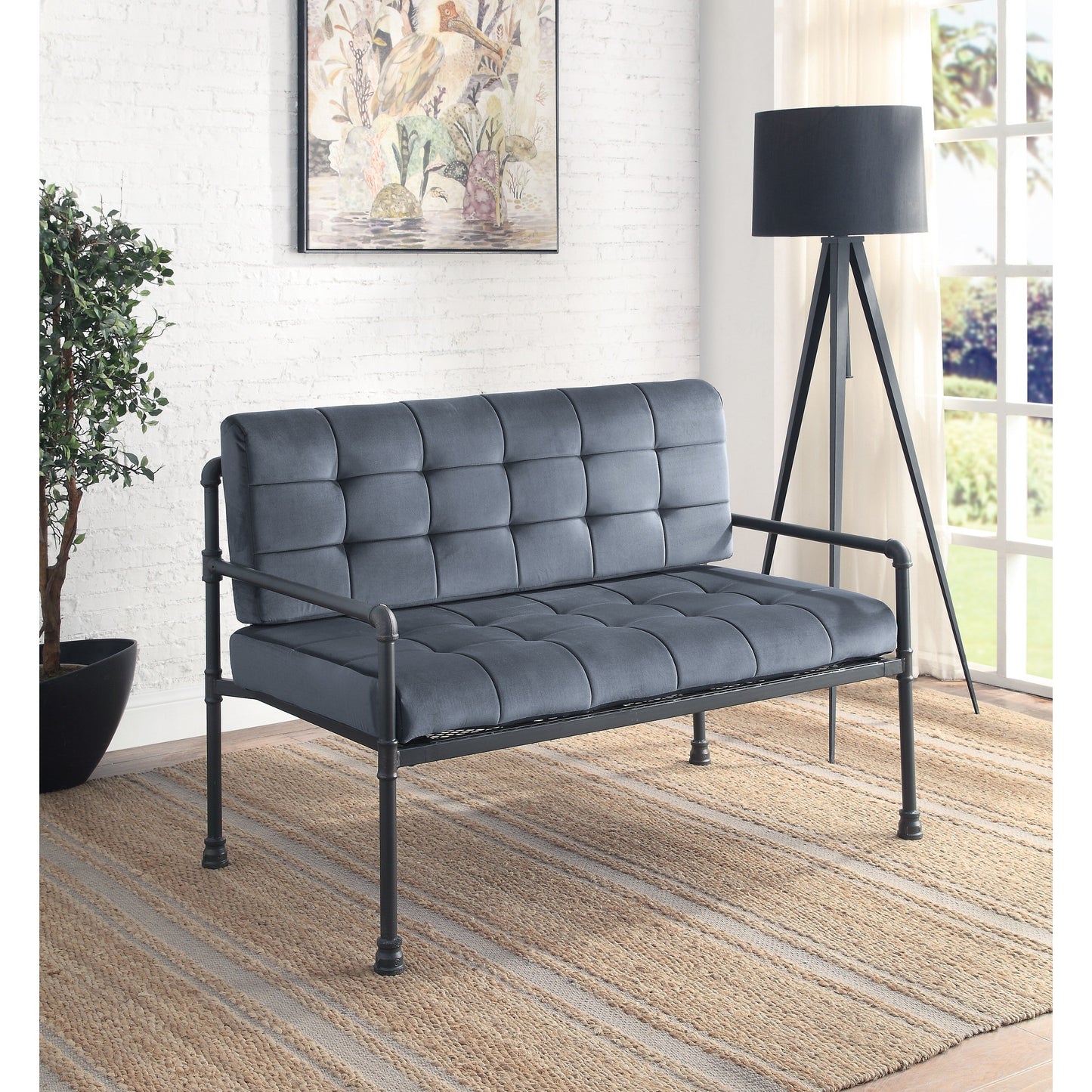 Velvet Button Tufted Loveseat Sofa with Memory Foam Seat Cushion