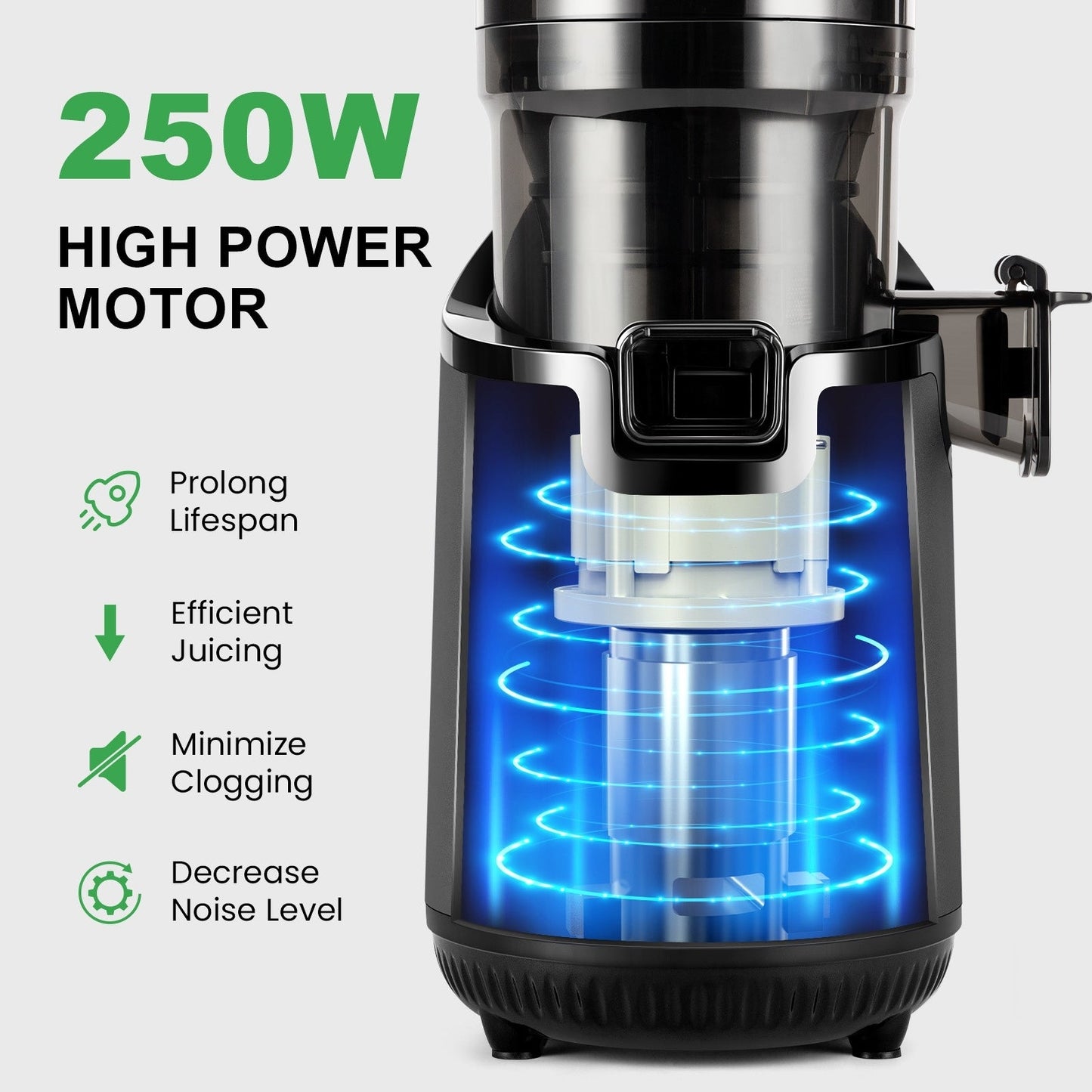 Extracteur de jus à mastication lente Ventray 900, presse à froid avec goulotte d'alimentation extra large de 5,1 pouces