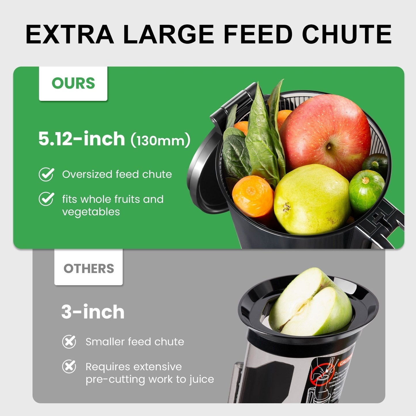Extracteur de jus à mastication lente Ventray 900, presse à froid avec goulotte d'alimentation extra large de 5,1 pouces