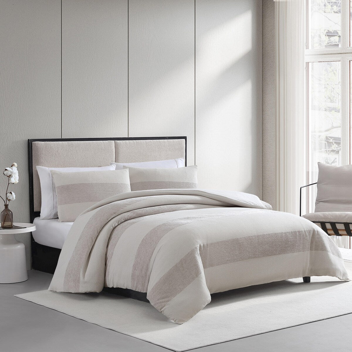 Parure de couette Vera Wang en chenille gaufrée beige à rayures