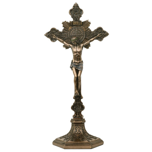 Crucifix Saint Benoît de 9,6 cm de haut, design Veronese (support amovible), bronze coulé à froid