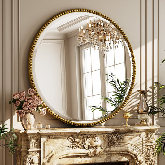 Miroir de salle de bain rond vintage avec cadre perlé