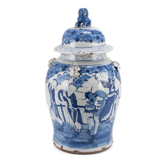 Grand pot de temple vintage à motif d'enfants enchantés
