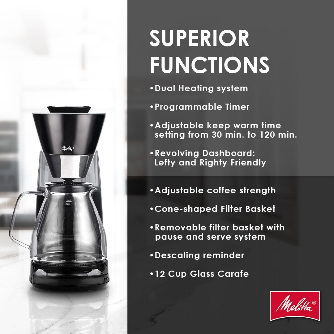 Cafetière filtre Vision 12 tasses Luxe avec tableau de bord rotatif