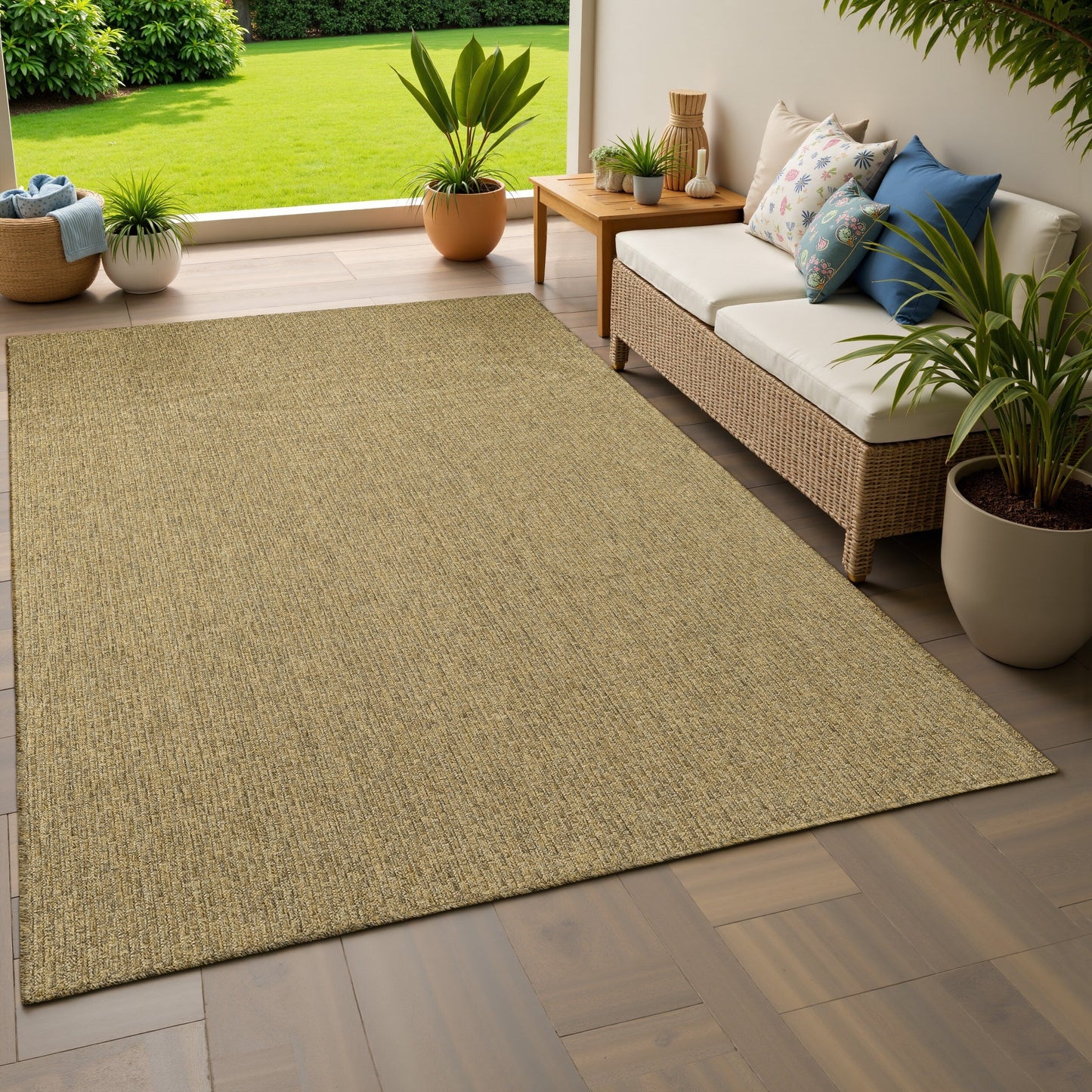 Tapis d'intérieur et d'extérieur en tissage panier ton sur ton Vista Home Kauai.
