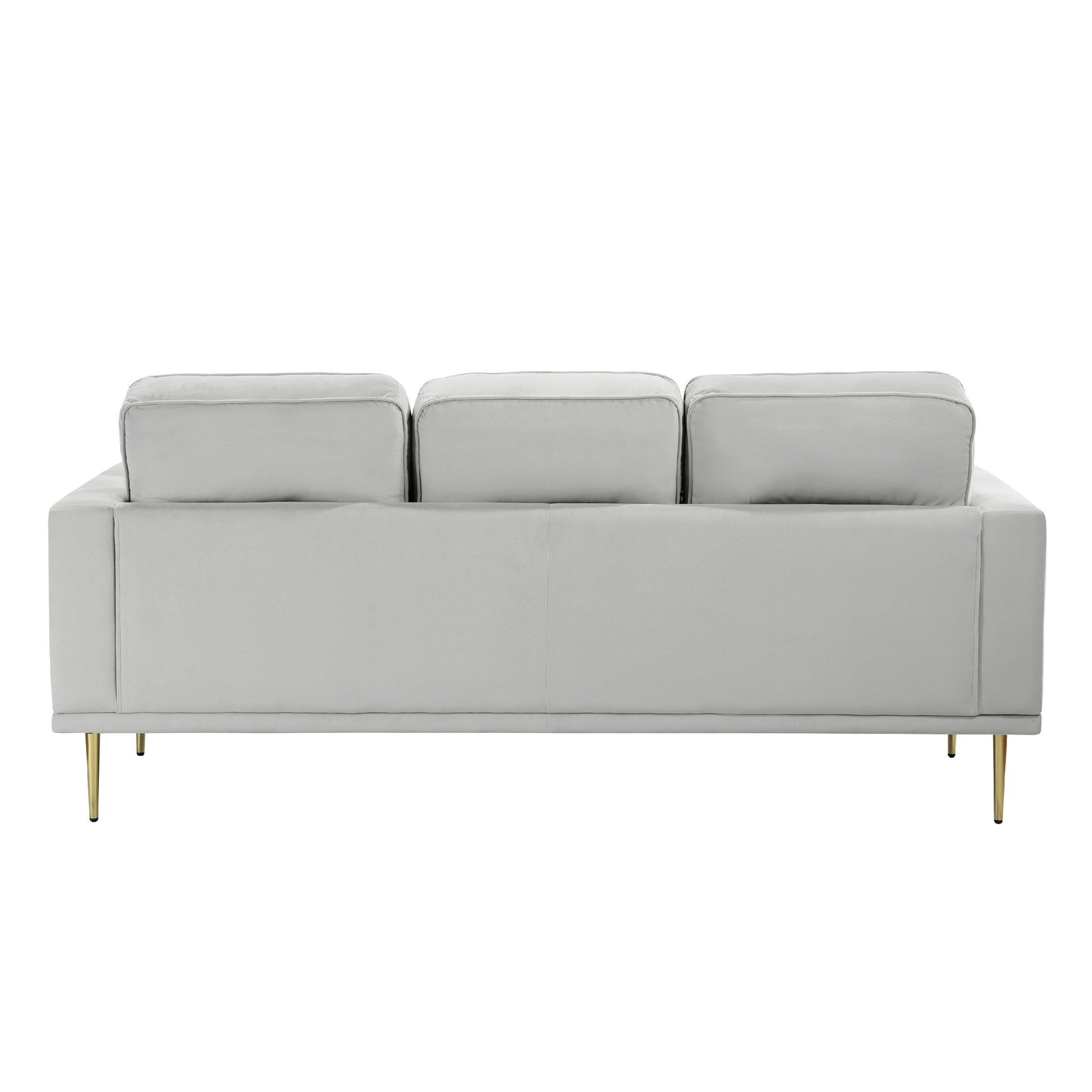 Canapé Voxo, assise rembourrée en velours gris, deux coussins décoratifs, 82 pouces