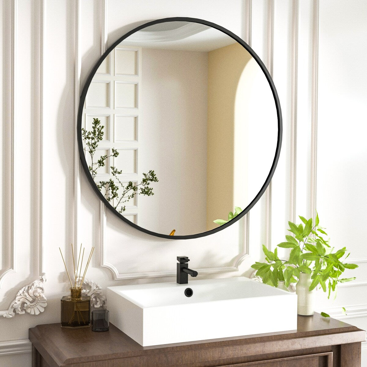 Miroir de salle de bain rond mural YVANLA avec cadre en métal