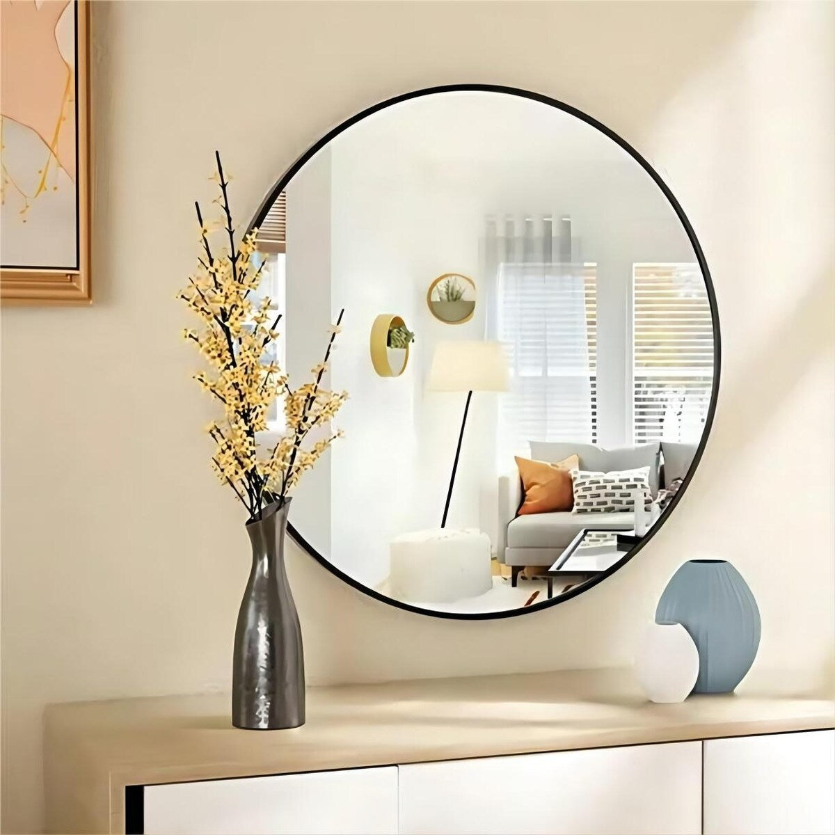 Miroir de salle de bain rond mural YVANLA avec cadre en métal