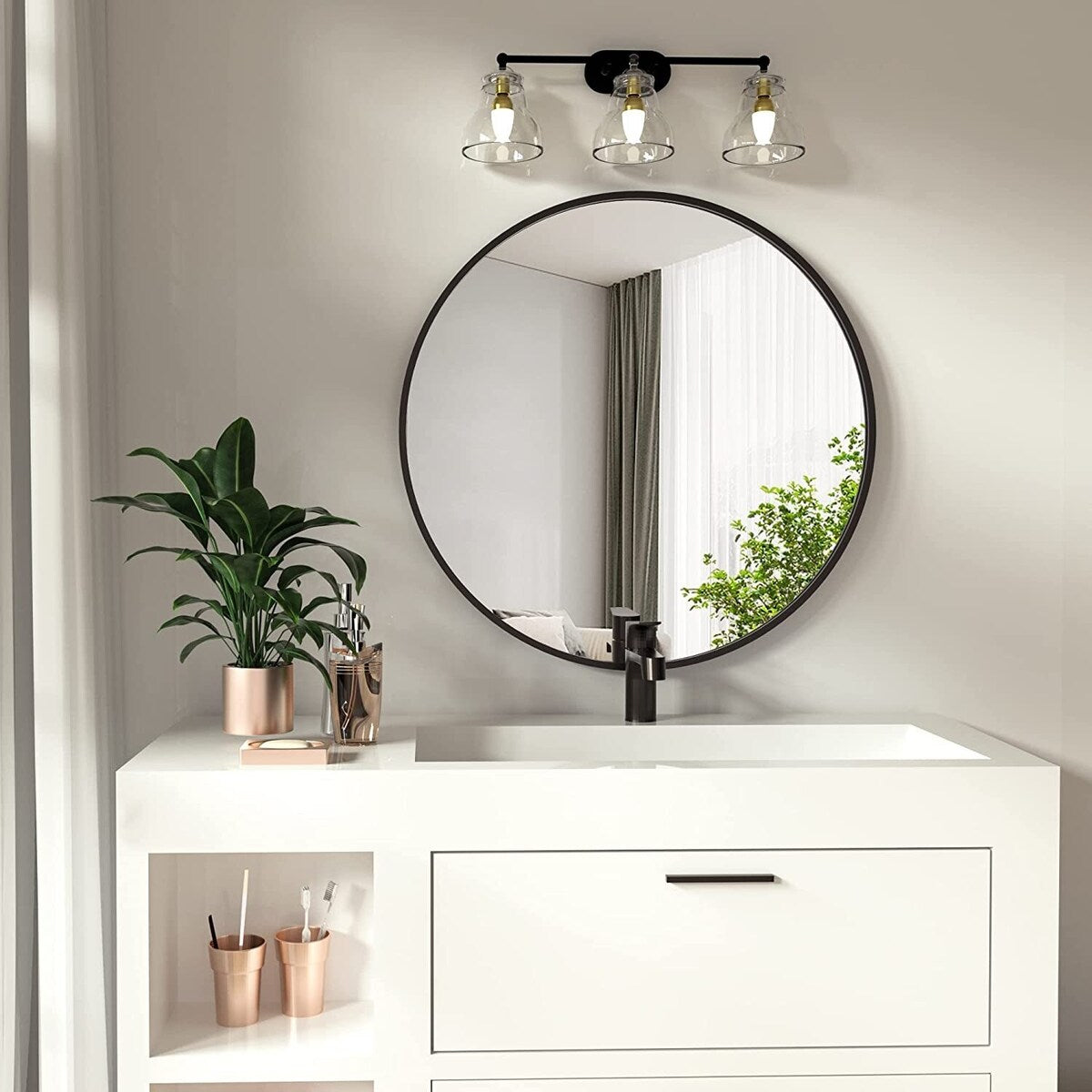 Miroir de salle de bain rond mural YVANLA avec cadre en métal