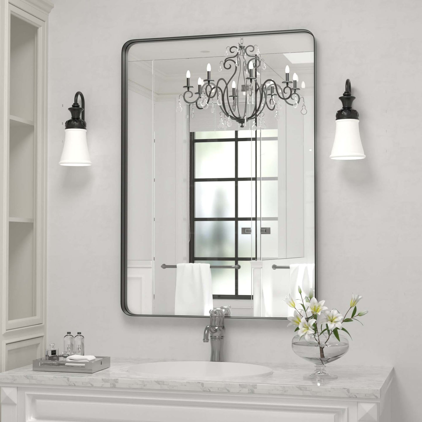 Miroir mural de salle de bain avec coin arrondi (1 pièce)