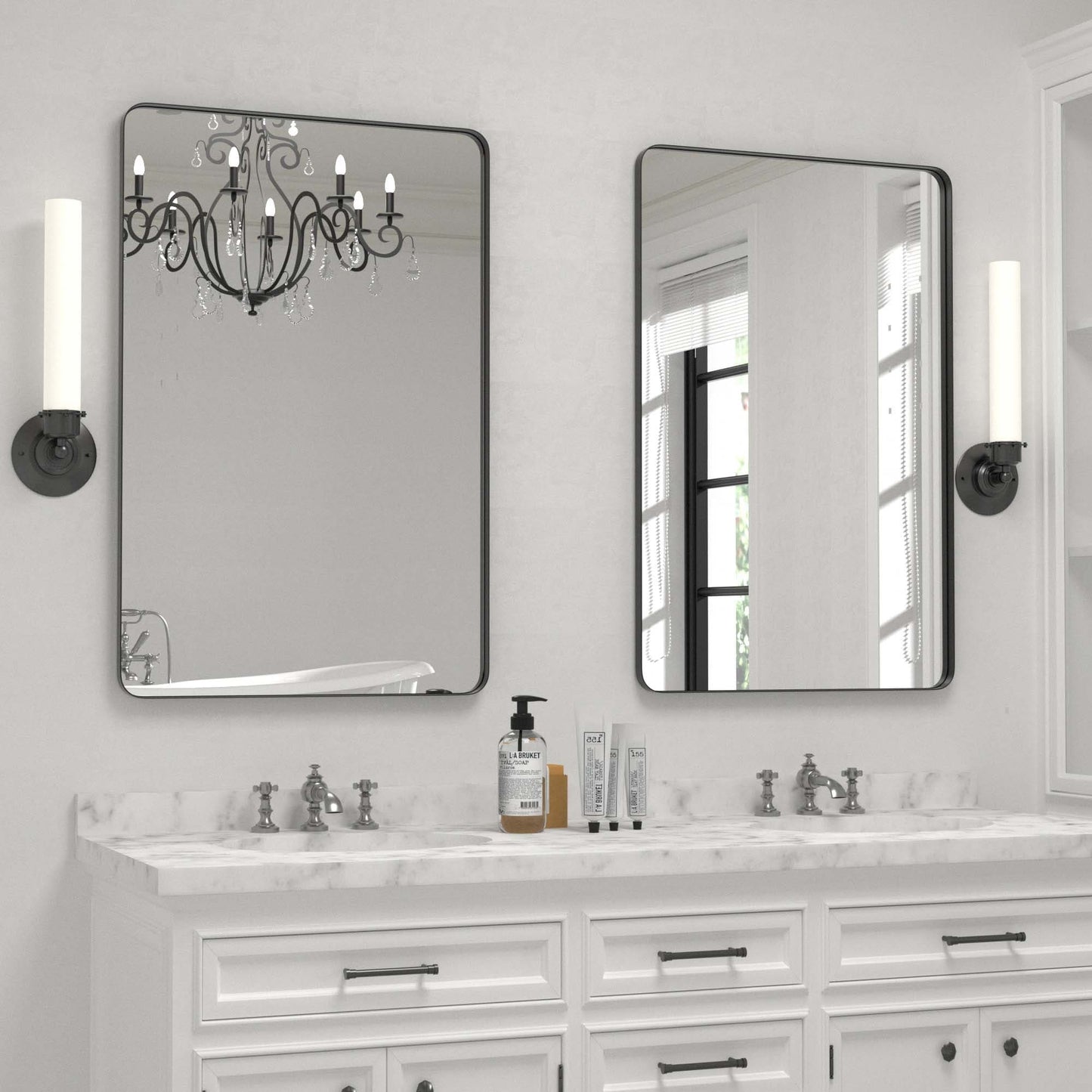 Miroir mural de salle de bain avec coin arrondi (1 pièce)