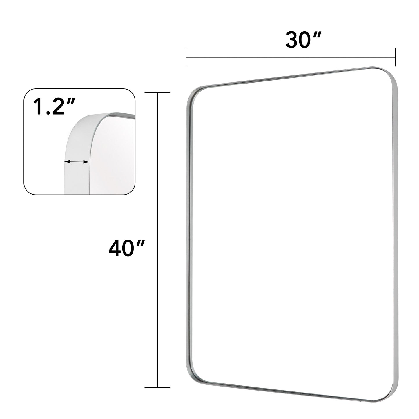 Miroir mural de salle de bain avec coin arrondi (1 pièce)