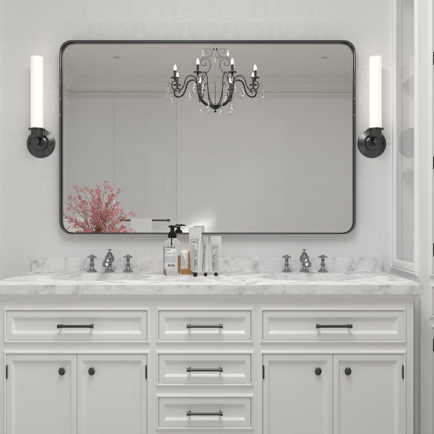 Miroir mural de salle de bain avec coin arrondi (1 pièce)