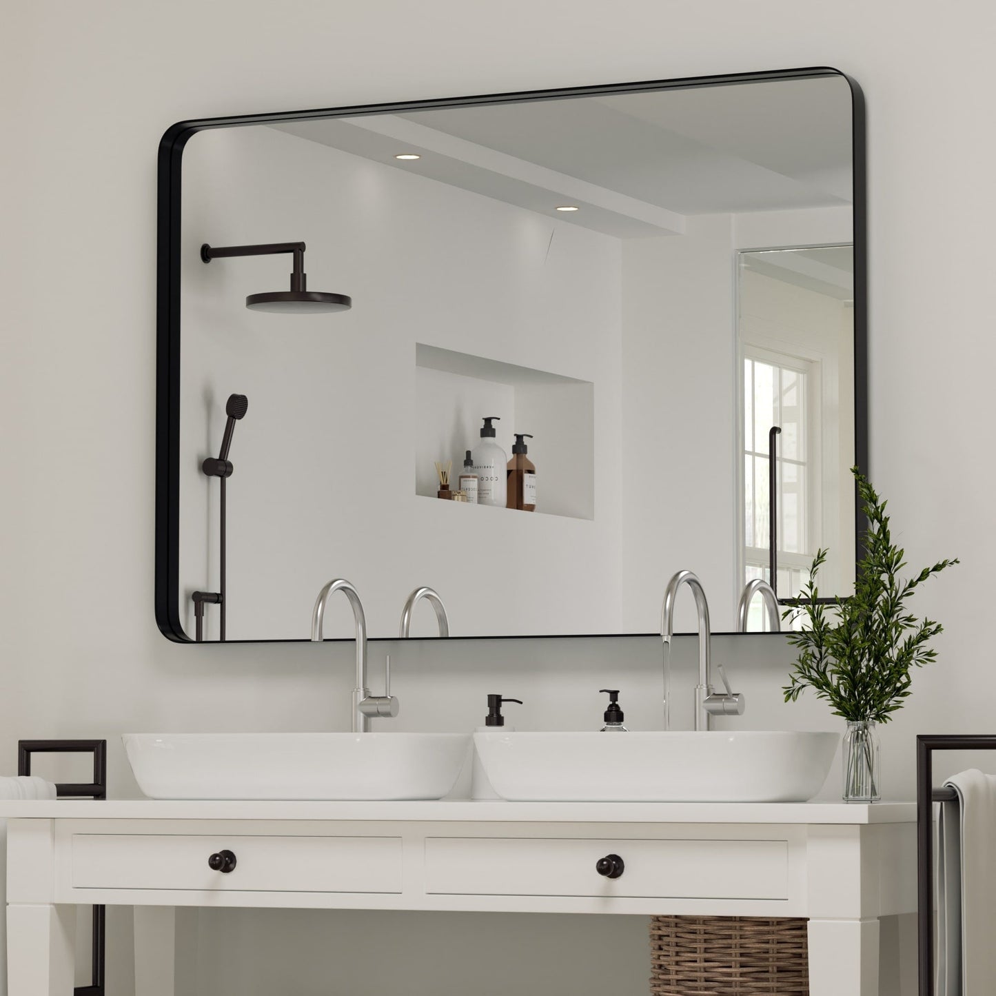 Miroir mural de salle de bain avec coin arrondi (1 pièce)