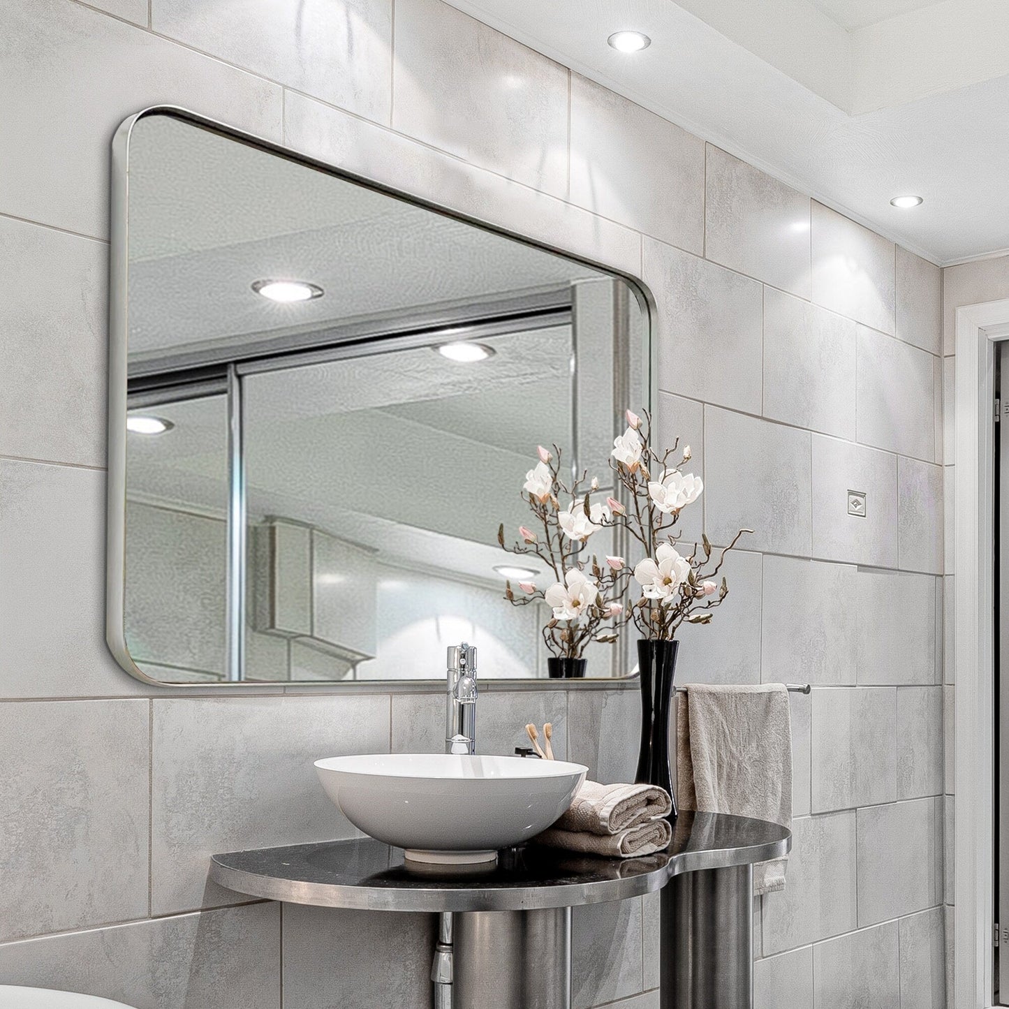 Miroir mural de salle de bain avec coin arrondi (1 pièce)