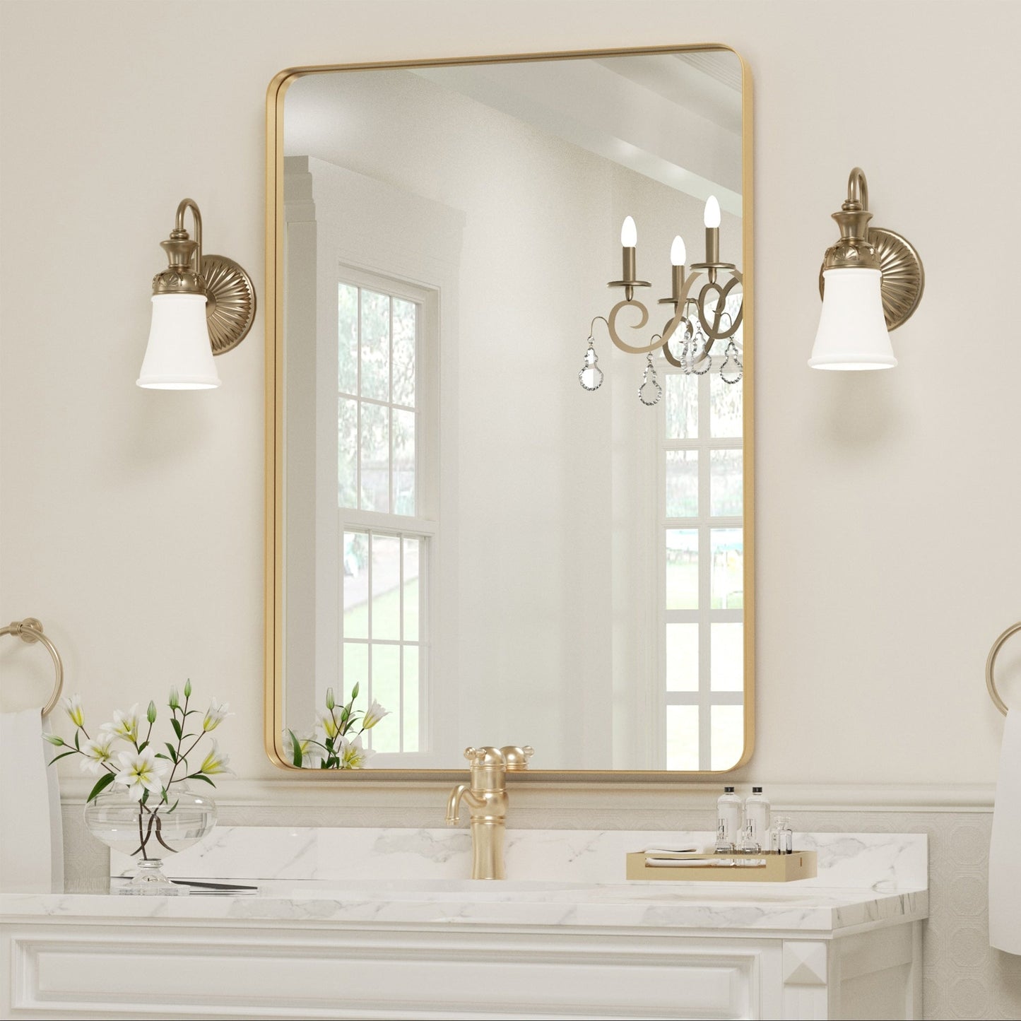 Miroir mural de salle de bain avec coin arrondi (1 pièce)