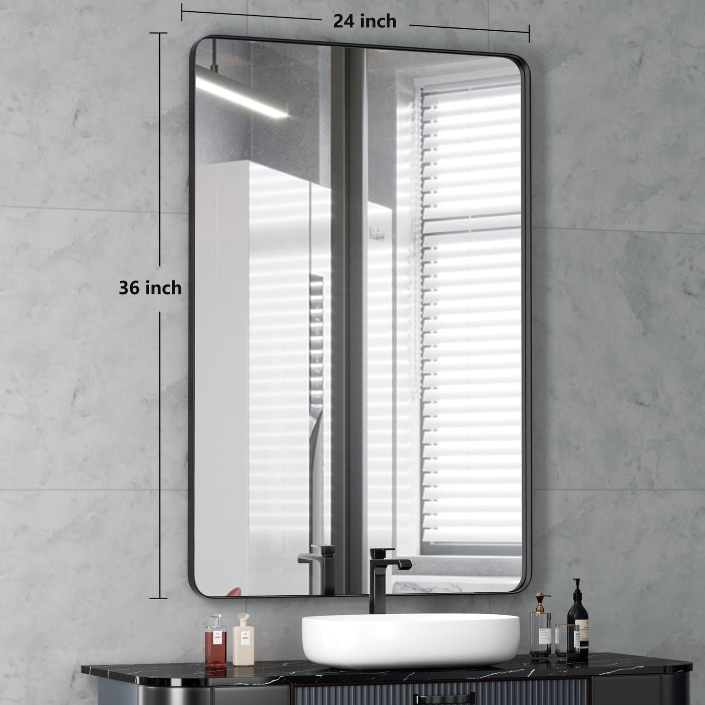 Miroir mural de salle de bain avec coin arrondi (1 pièce)