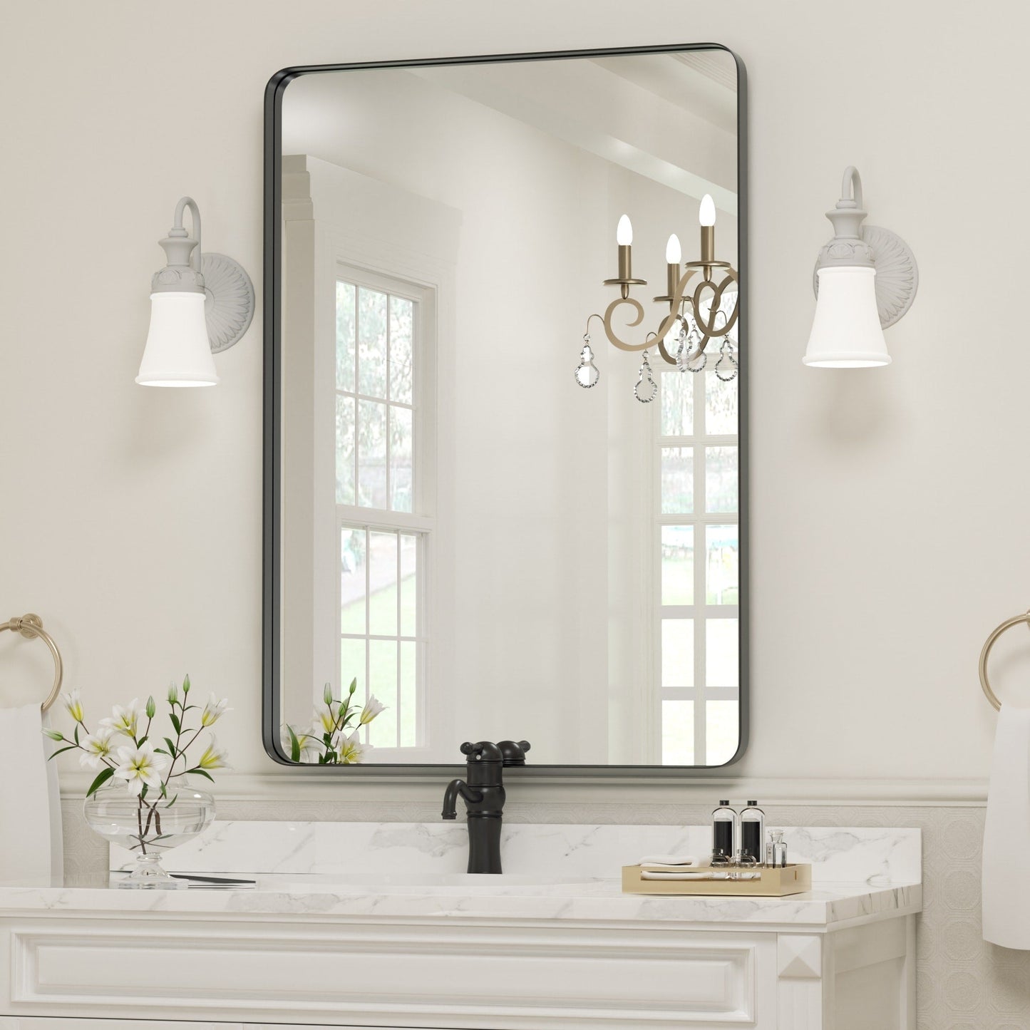 Miroir mural de salle de bain avec coin arrondi (1 pièce)