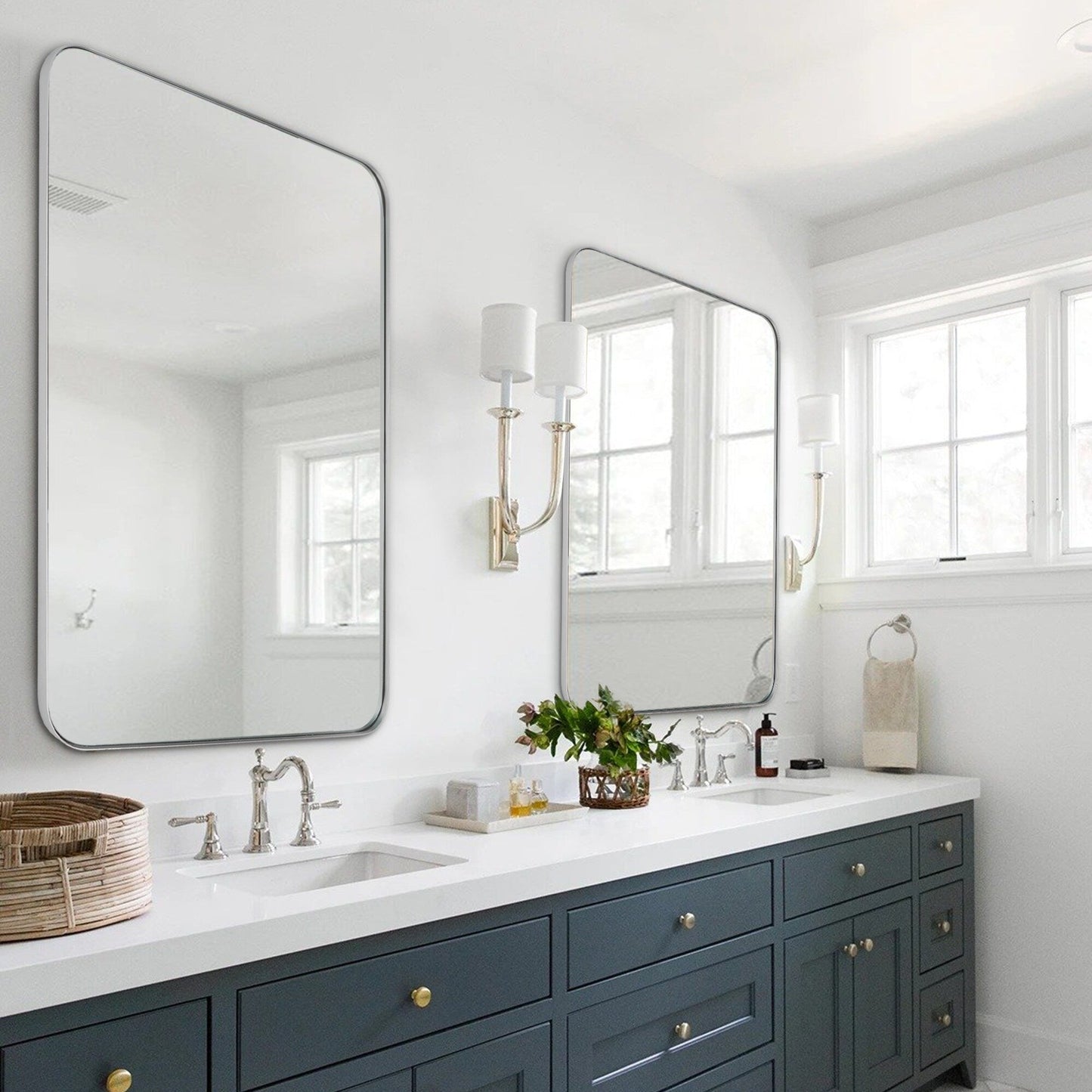 Miroir mural de salle de bain avec coin arrondi (1 pièce)