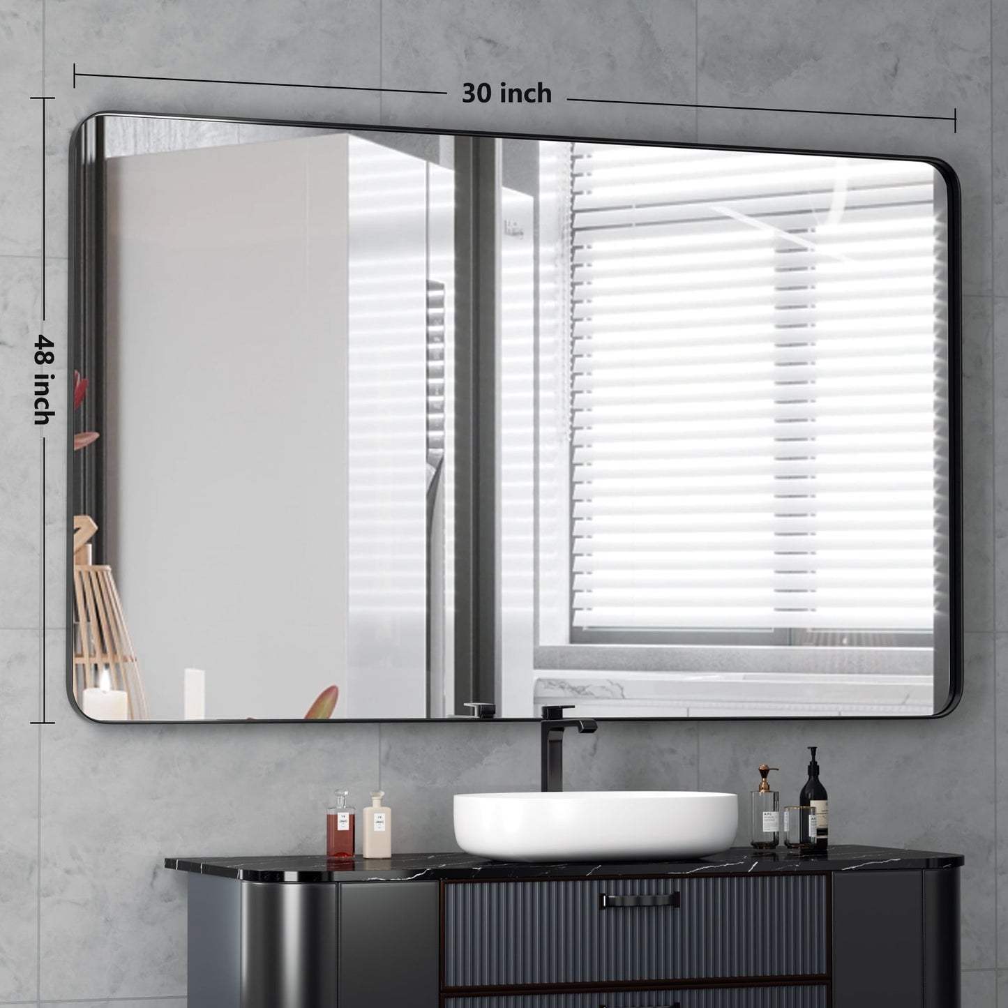 Miroir mural de salle de bain avec coin arrondi (1 pièce)