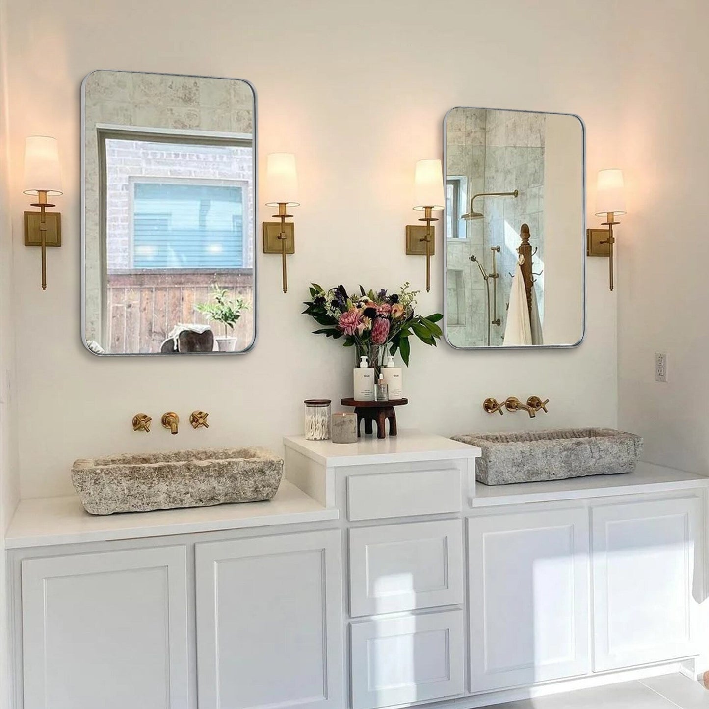 Miroir mural de salle de bain avec coin arrondi (1 pièce)