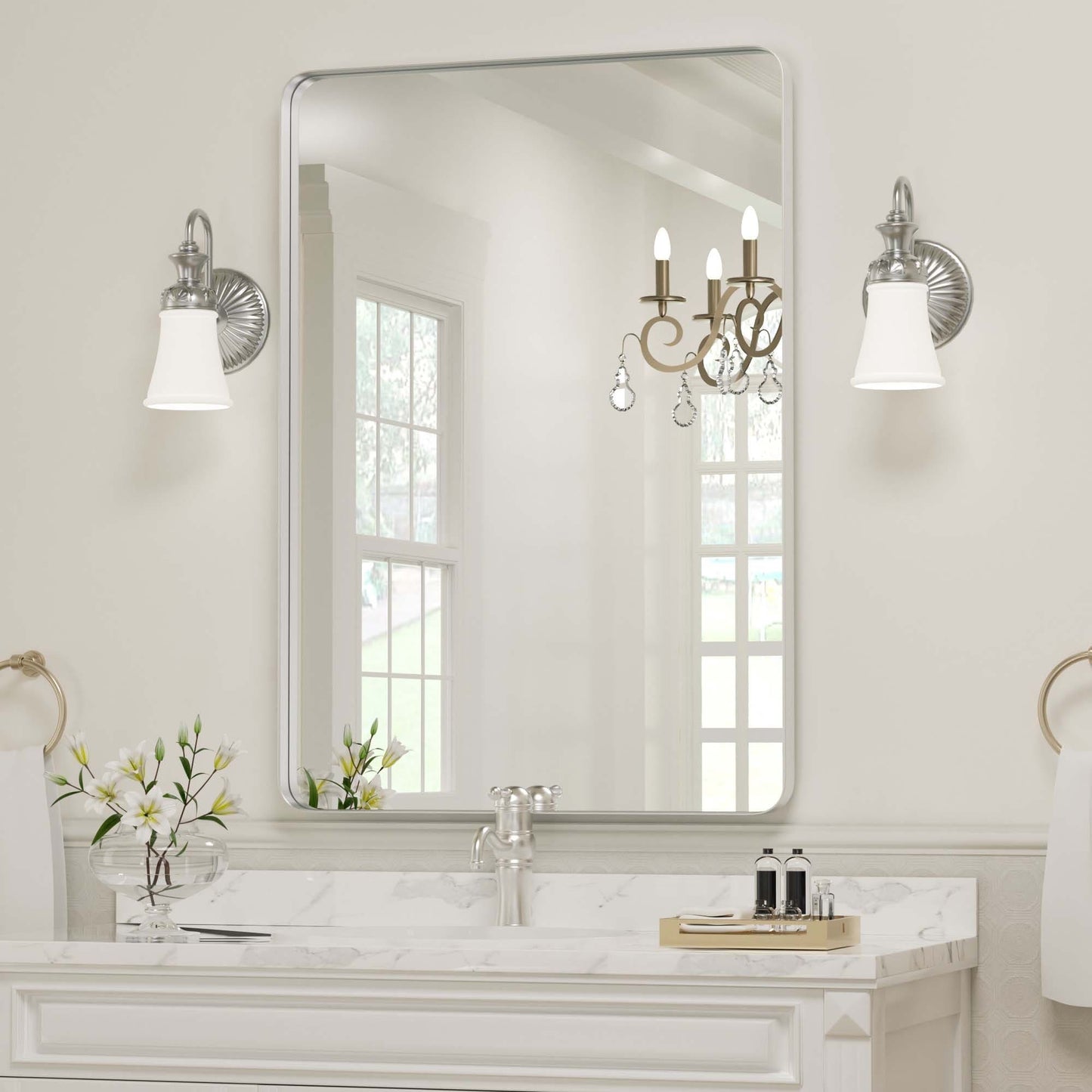Miroir mural de salle de bain avec coin arrondi (1 pièce)