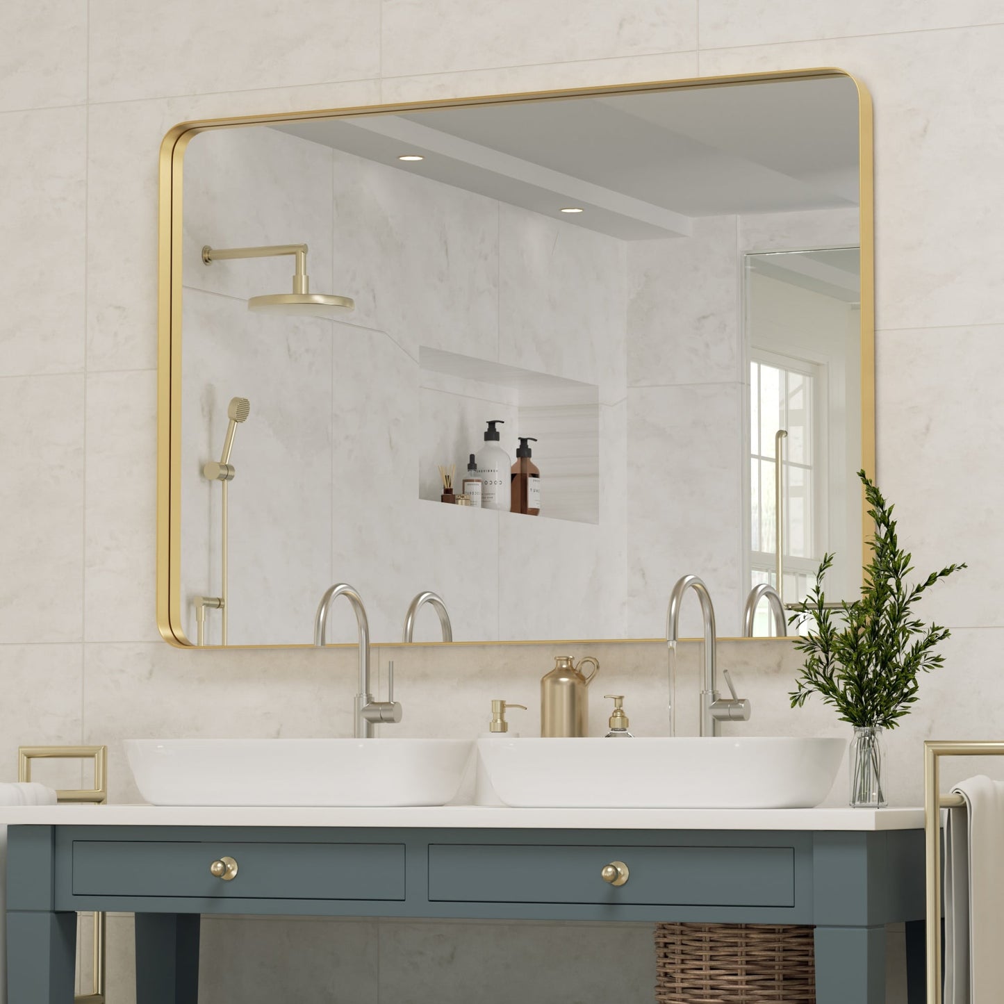 Miroir mural de salle de bain avec coin arrondi (1 pièce)