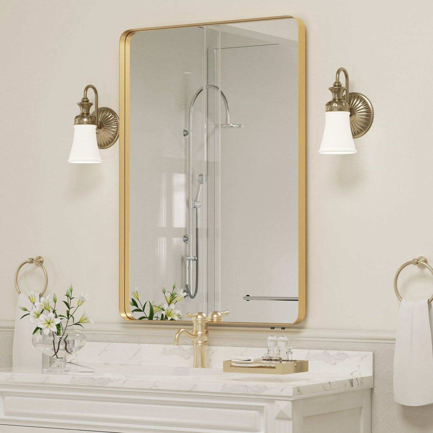 Miroir mural de salle de bain avec coin arrondi (1 pièce)