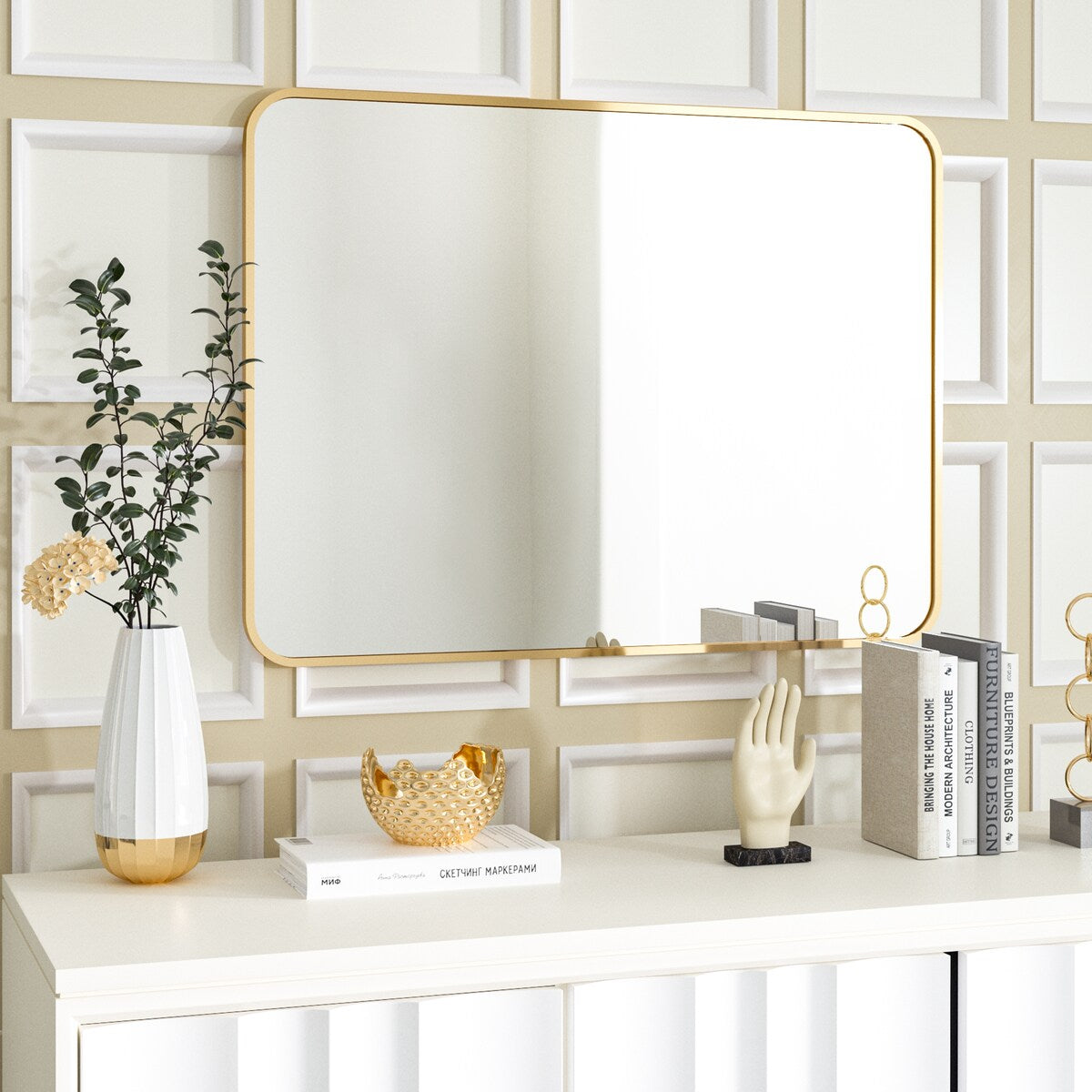 Miroir de salle de bain mural avec coin arrondi