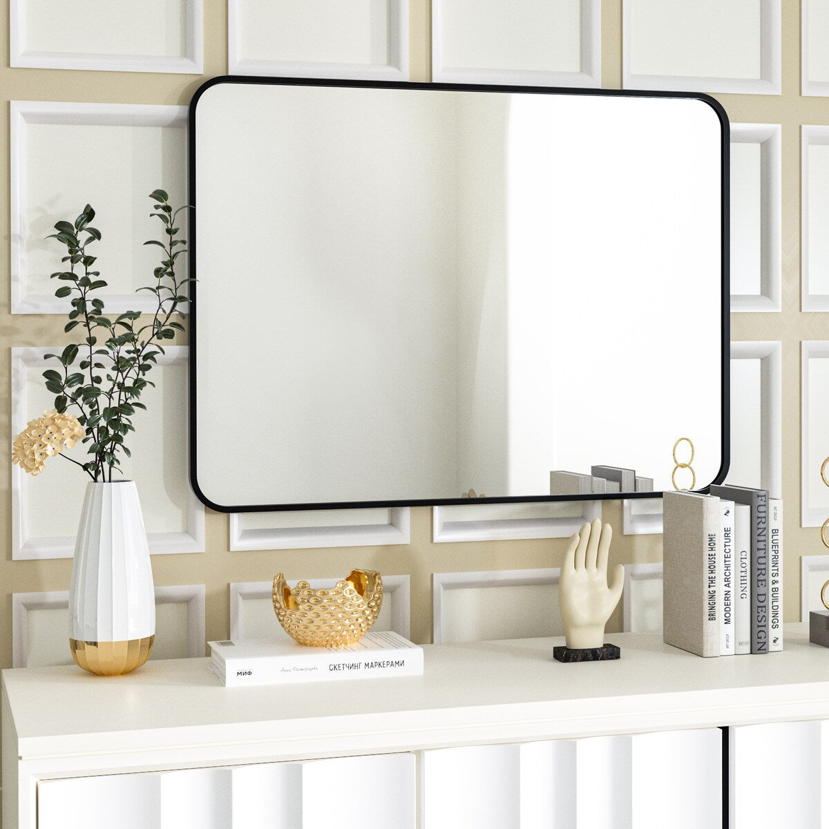 Miroir de salle de bain mural avec coin arrondi