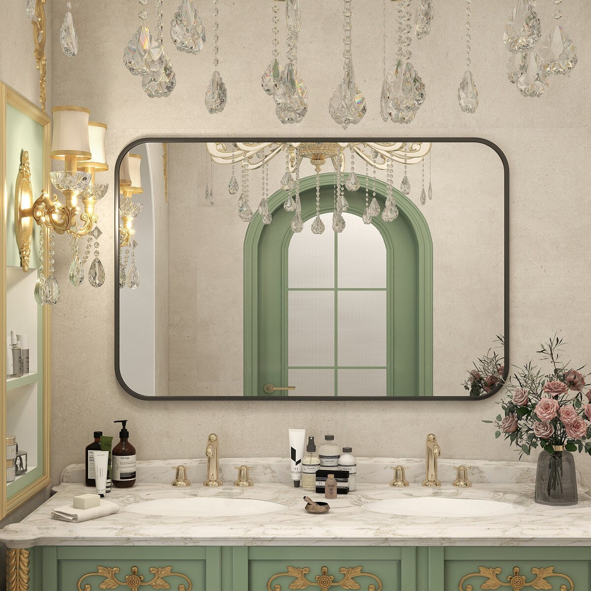 Miroir de salle de bain mural avec coin arrondi