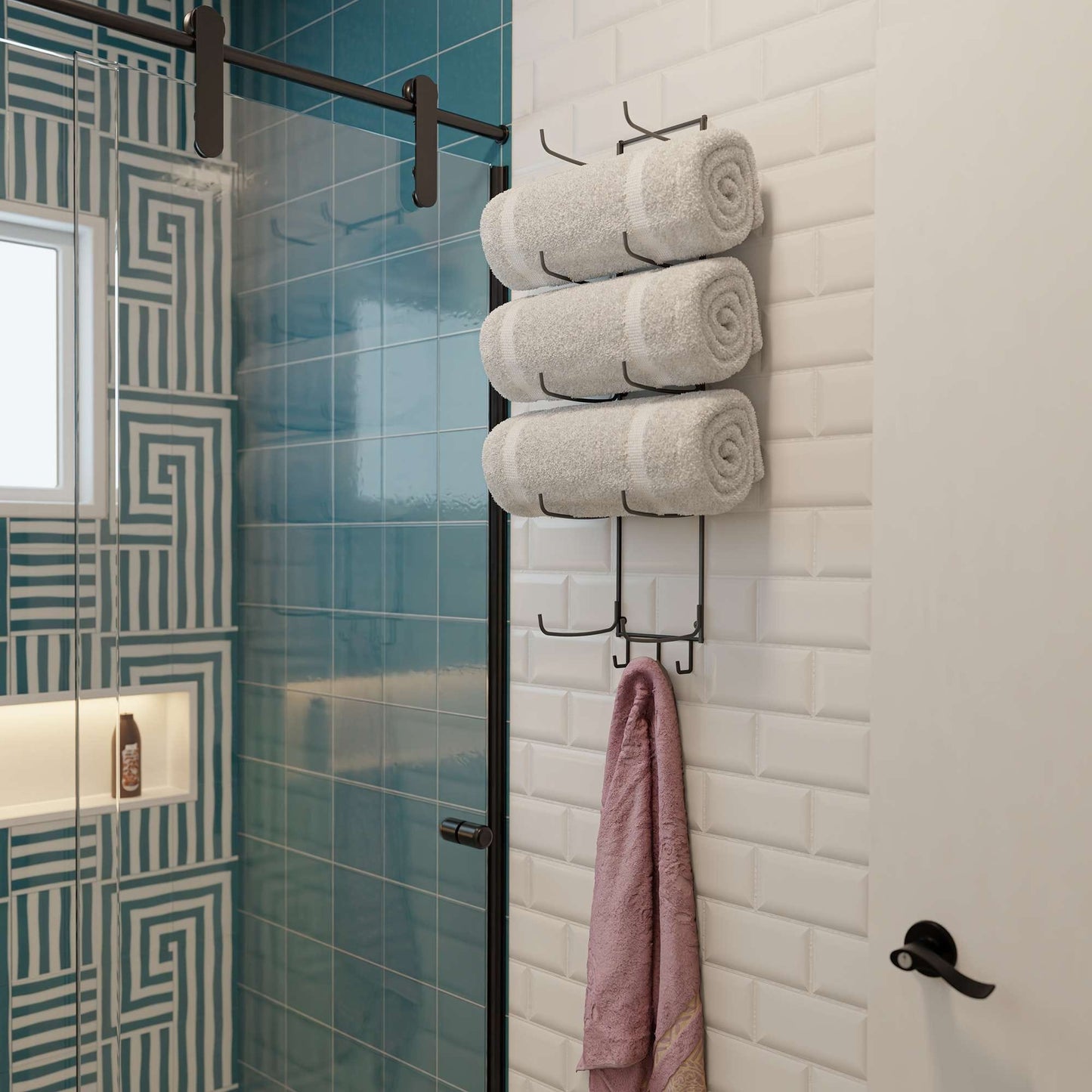 Porte-serviettes mural Boto, organisateur de salle de bain rustique