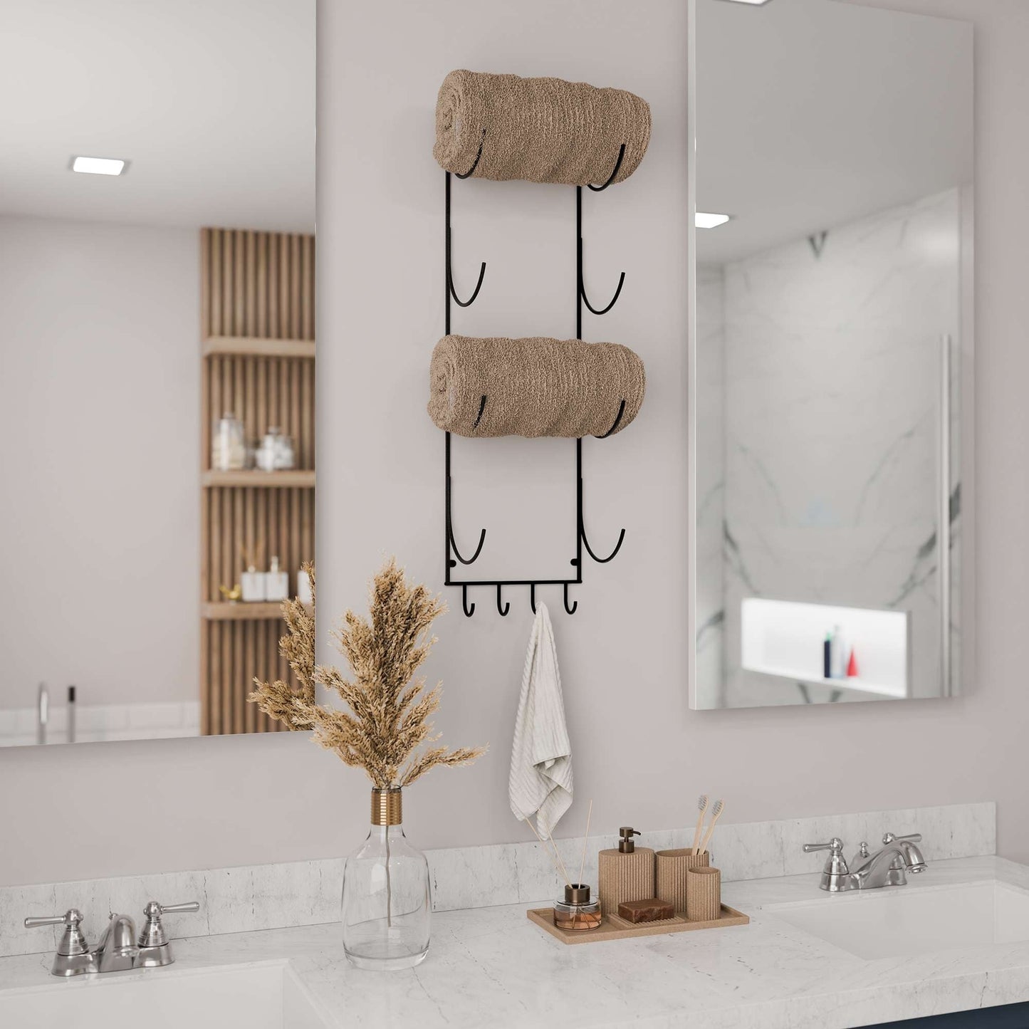 Porte-serviettes mural Boto, organisateur de salle de bain rustique