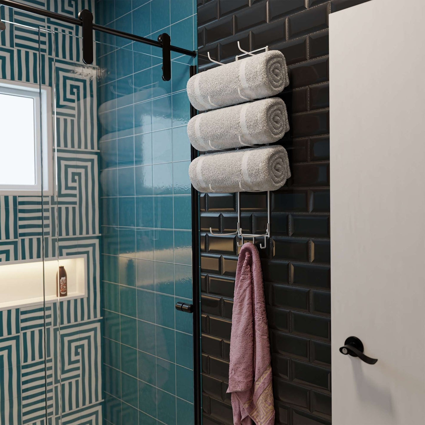 Porte-serviettes mural Boto, organisateur de salle de bain rustique
