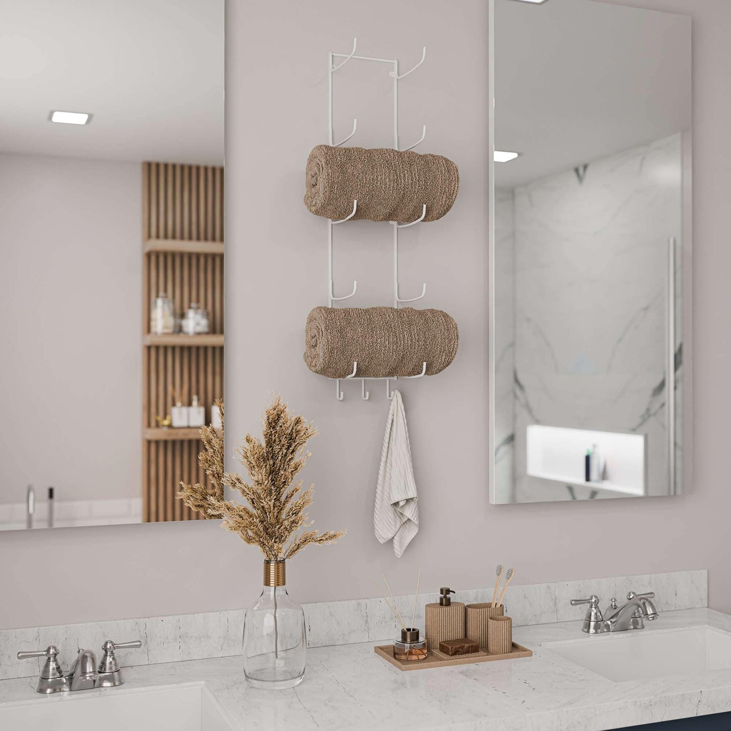 Porte-serviettes mural Boto, organisateur de salle de bain rustique